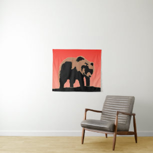 Tenture Ours Grizzly au Coucher de Soleil - Art Animalier