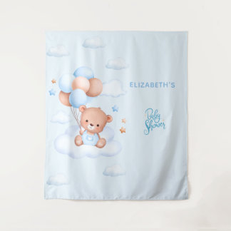 Tenture Ourson en bleu pour Baby Shower