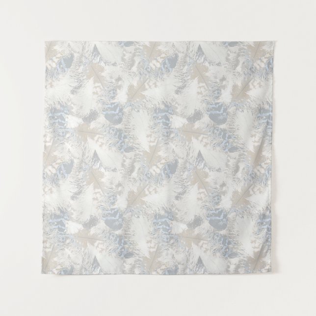 Tenture owl Feathers, gray, beige and blue, bird, light, (Devant)