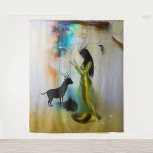 Tenture Pagan Priestess Raven Occult Dark Witchk AI Art