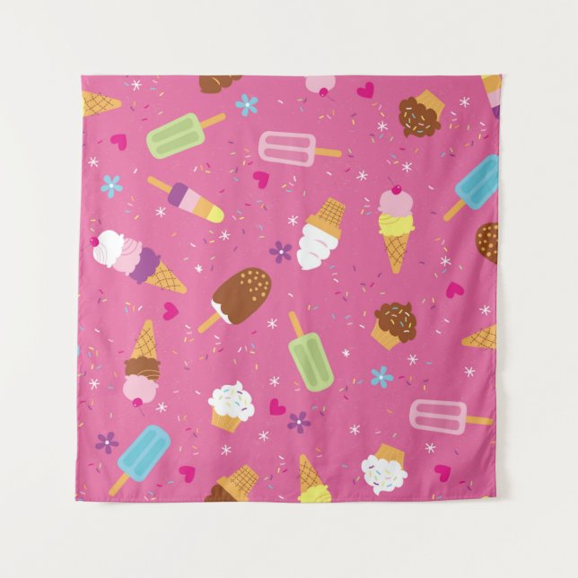 Tenture Paillettes, cupcakes, crème glacée et sucettes dis (Devant)