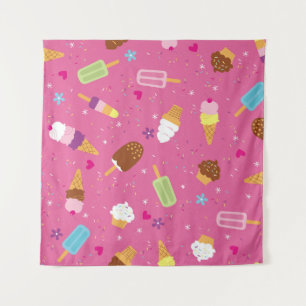 Tenture Paillettes, cupcakes, glace, et sucettes dispersés