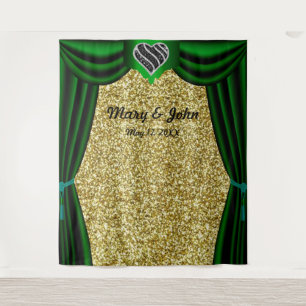 Tenture Paillettes dorées Cœur noir et blanc Rideau vert