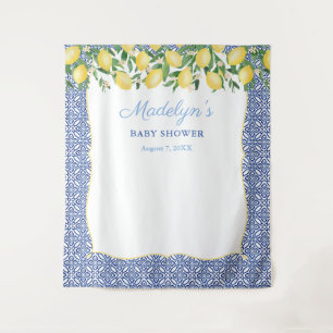 Tenture Pale Blue Lemons Boy Baby shower Photo Dropcloth