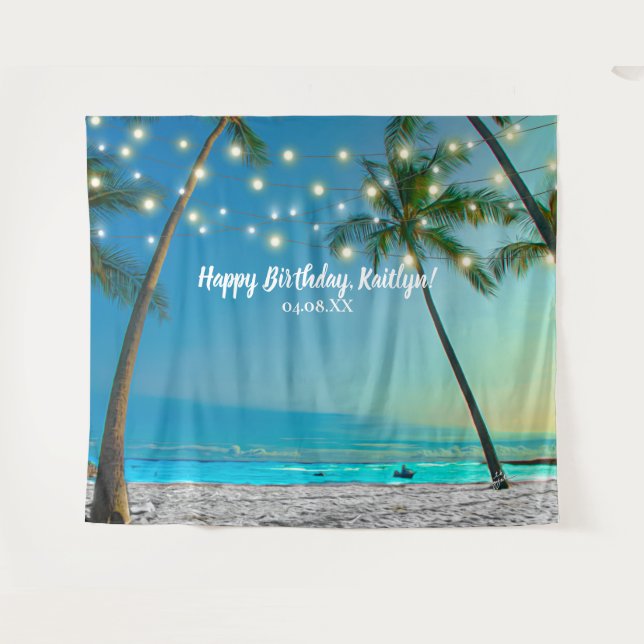 Tenture Palme de Plage Tropicale Anniversaire Photo Booth  (Devant (Horizontal))