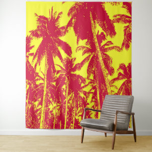 Tenture Palmiers Design Rouge & Jaune Effet Posterisé