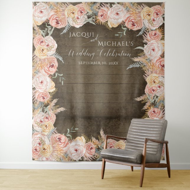 Tenture Pampas Boho Grass Floral Blush Bois Rustique Maria (En situation)