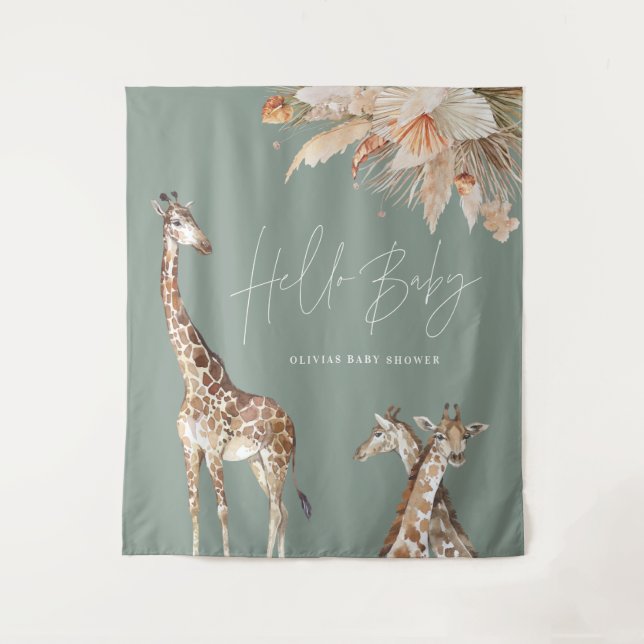 Tenture Pampas botanique herbe girafe safari sauge vert (Devant)