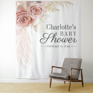 Tenture Pampas Grass Baby shower Terracotta fond
