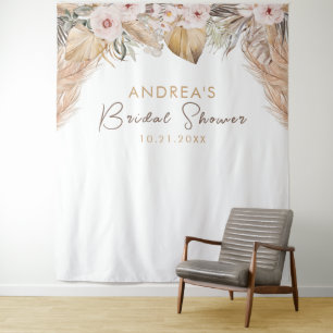 Tenture Pampas Grass & Blush Floral Fête des mariées fond