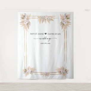 Tenture Pampas rose blanc floral Grass Photo Booth Mariage
