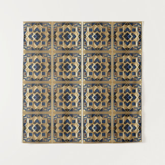 Tenture Panneau d'art géométrique Mur d'or bleu marocain