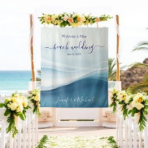 Panneau de Bienvenue de Mariage de Plage Bleu Sérè