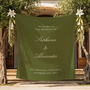 Tenture Panneau de bienvenue de mariage en tissu vert oliv