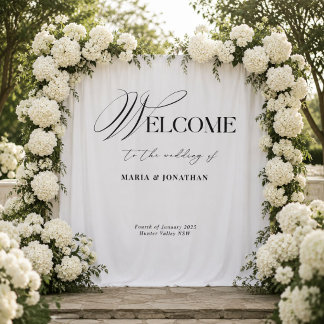 Tenture Panneau de bienvenue de mariage moderne noir et bl