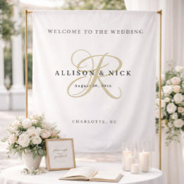 Tenture Panneau de bienvenue de mariage simple monogramme