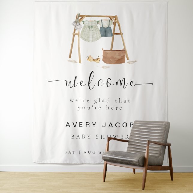 Tenture Panneau de bienvenue pour vêtements de baby shower (En situation)