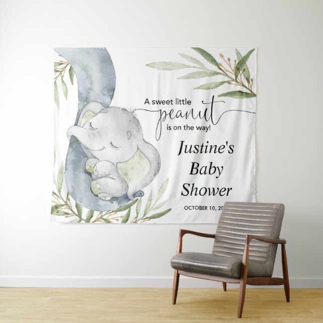 Tenture Panneau de fond pour baby shower éléphant pour béb (En situation (horizontale))