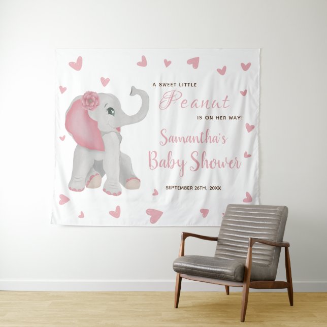 Tenture Panneau de fond pour Baby Shower Éléphant Rose Pâl (En situation (horizontale))