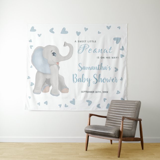Tenture Panneau de fond pour Baby Shower Garçon Eléphant G (En situation (horizontale))