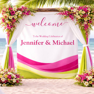 Tenture Panneau de mariage fuchsia et vert citron