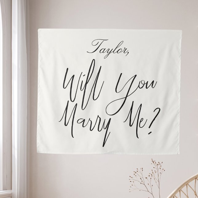 Tenture Panneau de Proposition Personnalisé Nom Crème Clai (Proposal Sign Custom Name Light Cream Marry Me Tapestry
)