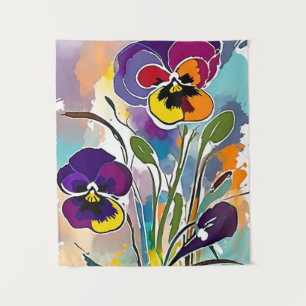Tenture Pansy Flower Abstrait Art Floral coloré brillant