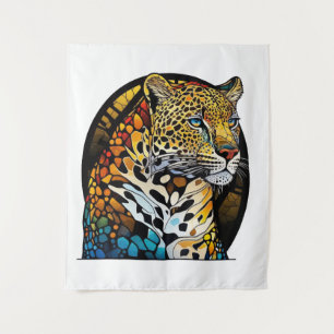 Tenture Panther Animal Portrait Vitrail Art de la faune