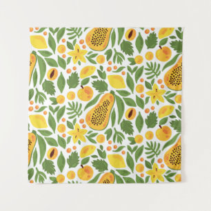 Tenture Papaya lemon peach mango fruits exotic tropic seam
