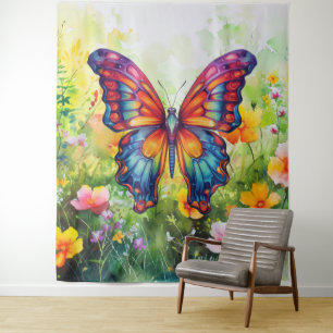 Tenture Papillon Bleu Orange ailes