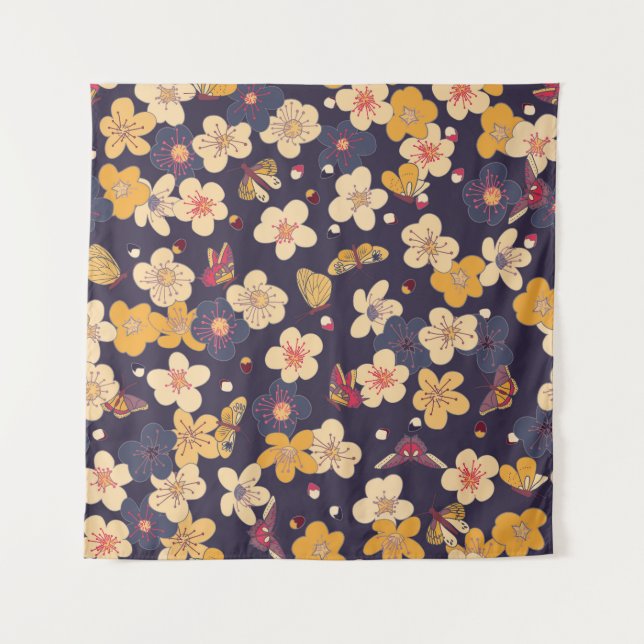 Tenture Papillon en fleurs de cerisier asiatique (Devant)