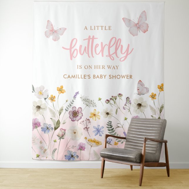 Tenture Papillon et Baby shower Fleur sauvage (En situation)