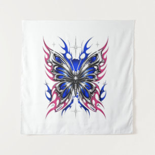 Tenture Papillon métallique bleu rose flammes ailes – Goth