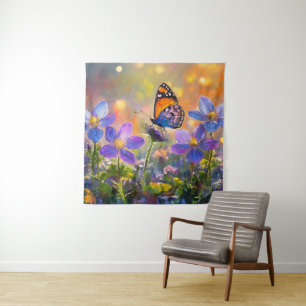 Tenture Papillon minuscule sur les Fleurs sauvages au leve
