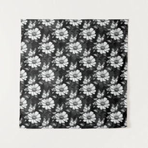 Tenture Papillon sur Motif à fleurs - Noir