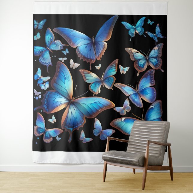 Tenture Papillons bleus (En situation)