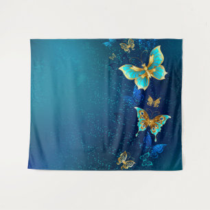 Tenture Papillons d'or sur un Arrière - plan bleu