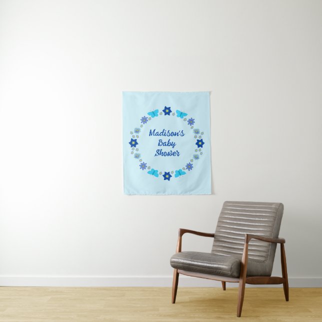 Tenture Papillons et Fleurs Garçon Bleu Bébé sur mesure (En situation)