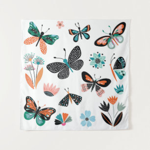 Tenture Papillons Fleurs : Collection Dessinée à la main