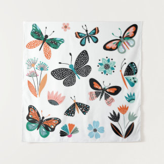 Tenture Papillons Fleurs : Collection Dessinée à la main