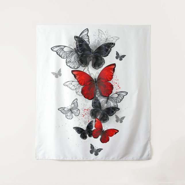 Tenture Papillons noirs et rouges volants (Devant)