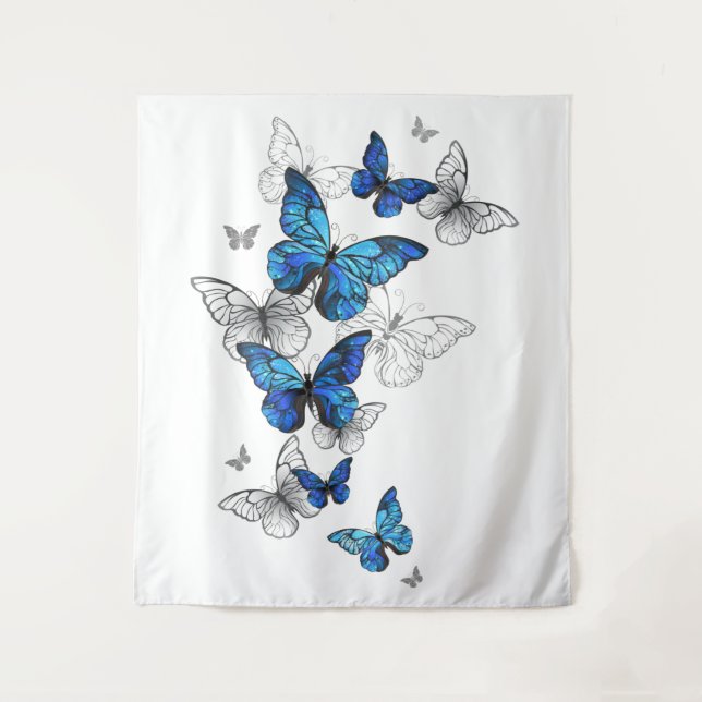 Tenture Papillons volants bleus Morpho (Devant)