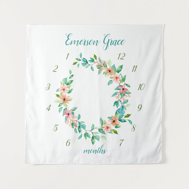 Tenture Paradise Floral Baby Girl Monthly Milestone Photo (Devant)