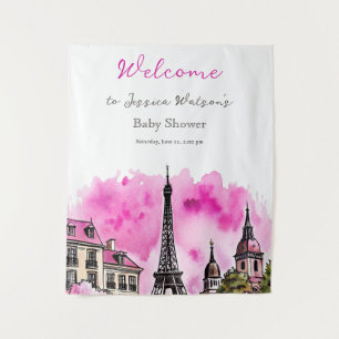 Tenture Paris Français Bonjour Bébé Rose Noir Baby Shower