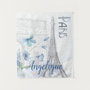 Tenture Paris Scène et Fleurs Bleues Personnalisées
