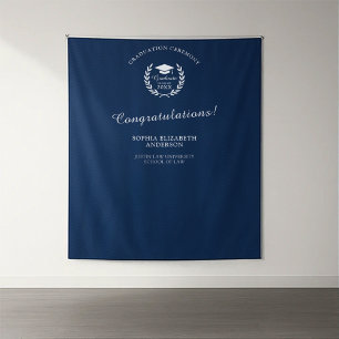 Tenture Parti de graduation Marine Blue Laurel Wreath Back