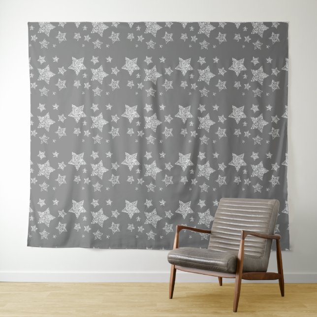 Tenture Parties scintillant argent scintille Étoiles motif (En situation (horizontale))