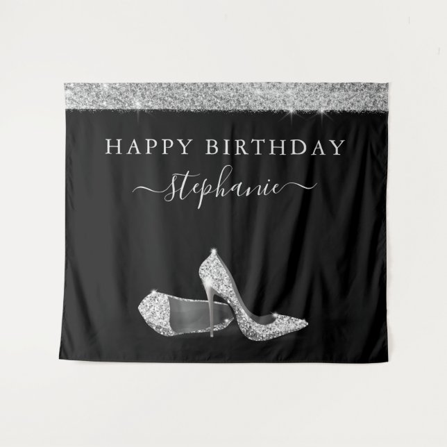 Tenture Parties scintillant d'argent talons hauts Annivers (Devant (Horizontal))