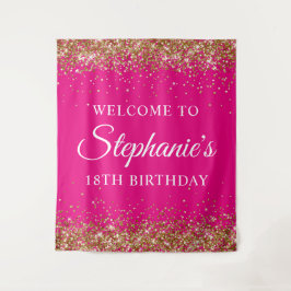 Tenture Parties scintillant d'or Hot rose 18e anniversaire