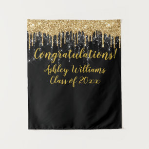 Tenture Parties scintillant d'or noir Graduation Photo Boo